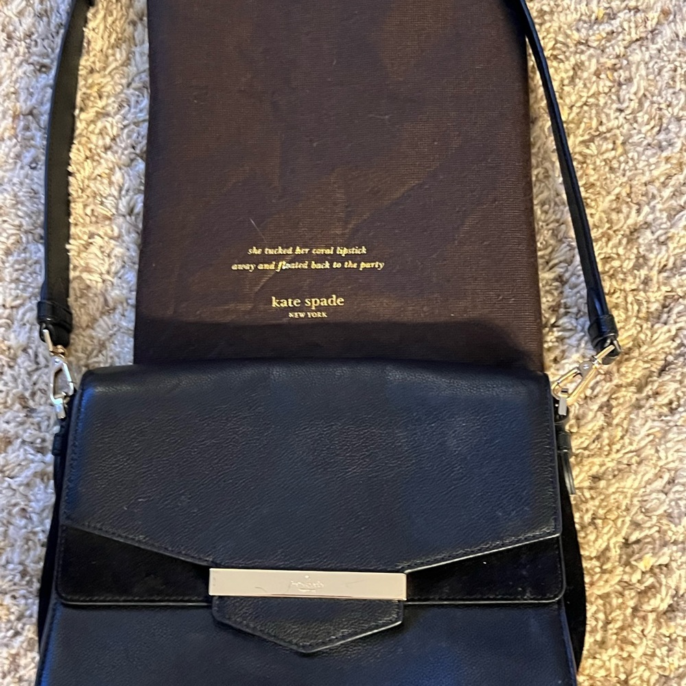 Kate Spade Black Leather & Suede Women's Medium Handbag with Adjustable Strap.